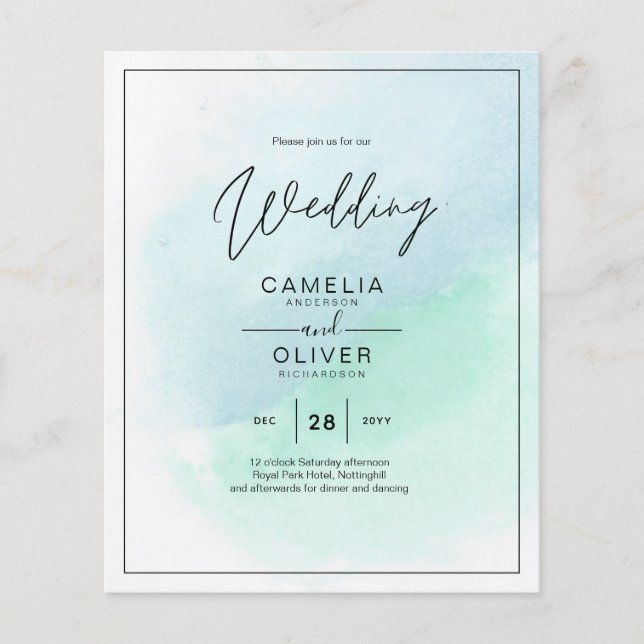 LeahG Sea Glass Turcos Teal Blue Wedding INVITE Flygblad (Framsidan)