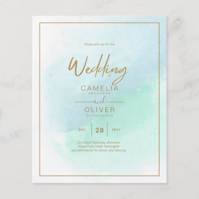 LeahG Sea Glass Turcos Teal Blue Wedding INVITE Flygblad (Framsidan)