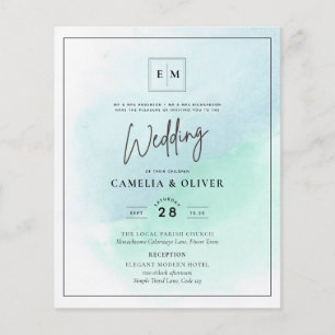 LeahG Sea Glass Turcos Teal Blue Wedding INVITE Flygblad