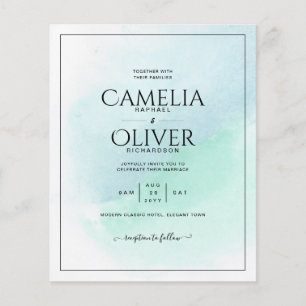 LeahG Sea Glass Turcos Teal Blue Wedding INVITE Flygblad