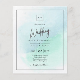 LeahG Sea Glass Turcos Teal Blue Wedding INVITE Flygblad
