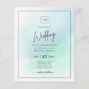 LeahG Sea Glass Turcos Teal Blue Wedding INVITE Flygblad