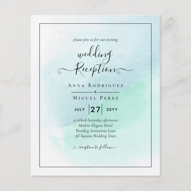 LeahG Sea Glass Turcos Teal Blue Wedding INVITE Flygblad (Framsidan)