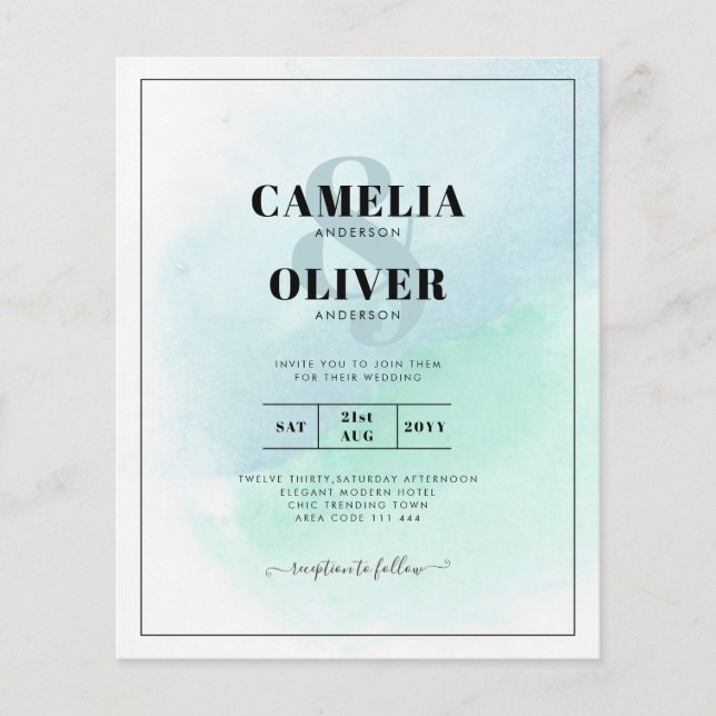 LeahG Sea Glass Turcos Teal Blue Wedding INVITE Flygblad (Framsidan)