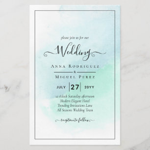 LeahG Sea Glass Turcos Teal Blue Wedding INVITE Flygblad