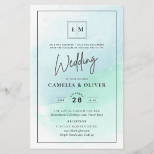 LeahG Sea Glass Turcos Teal Blue Wedding INVITE Flygblad