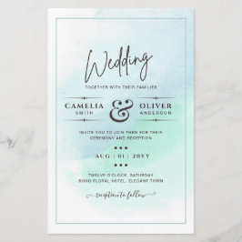 LeahG Sea Glass Turcos Teal Blue Wedding INVITE Flygblad