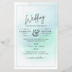 LeahG Sea Glass Turcos Teal Blue Wedding INVITE Flygblad