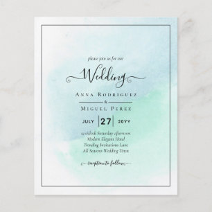 LeahG Sea Glass Turcos Teal Blue Wedding INVITE Flygblad