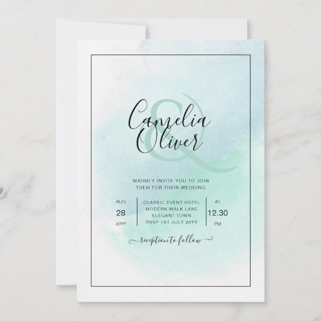 LeahG Sea Glass Turcos Teal Blue Wedding INVITE Inbjudningar (Framsida)
