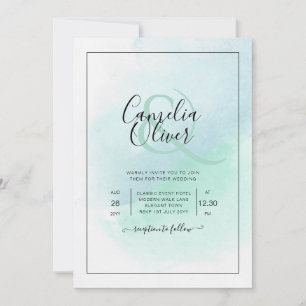 LeahG Sea Glass Turcos Teal Blue Wedding INVITE Inbjudningar