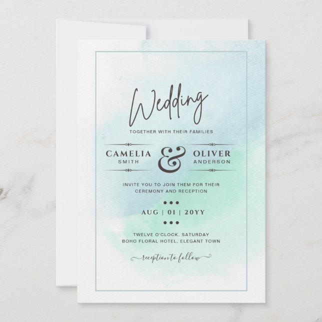 LeahG Sea Glass Turcos Teal Blue Wedding INVITE Inbjudningar (Framsida)
