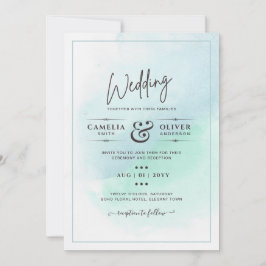 LeahG Sea Glass Turcos Teal Blue Wedding INVITE Inbjudningar