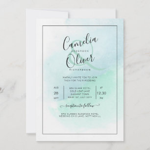 LeahG Sea Glass Turcos Teal Blue Wedding INVITE Inbjudningar