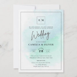 LeahG Sea Glass Turcos Teal Blue Wedding INVITE Inbjudningar
