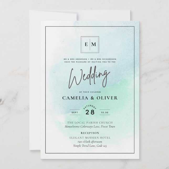 LeahG Sea Glass Turcos Teal Blue Wedding INVITE Inbjudningar (Framsida)