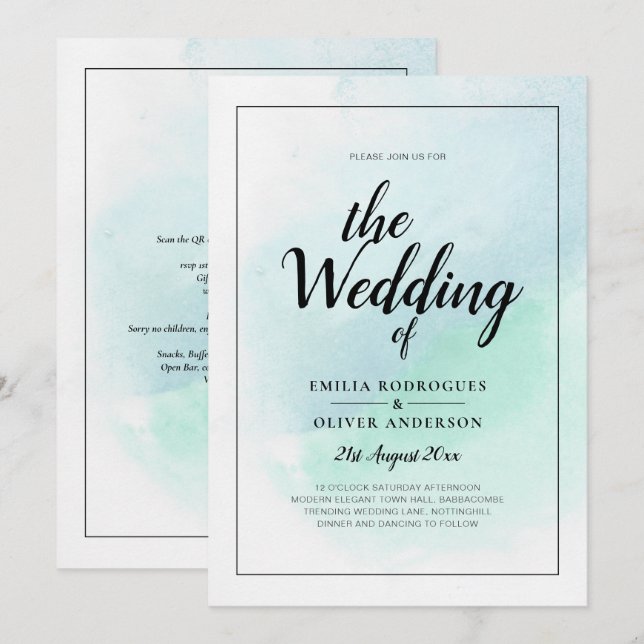 LeahG Sea Glass Turcos Teal Blue Wedding INVITE Inbjudningar (Fram/baksida)