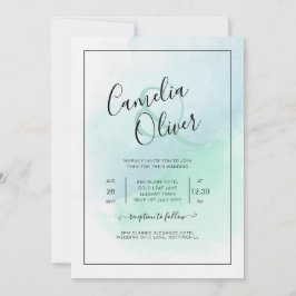 LeahG Sea Glass Turcos Teal Blue Wedding INVITE Inbjudningar