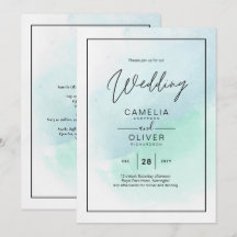 LeahG Sea Glass Turcos Teal Blue Wedding INVITE