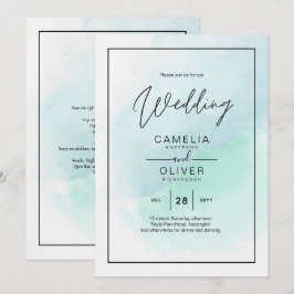 LeahG Sea Glass Turcos Teal Blue Wedding INVITE Inbjudningar