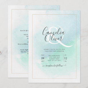 LeahG Sea Glass Turcos Teal Blue Wedding INVITE Inbjudningar