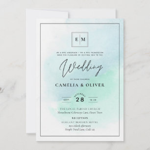 LeahG Sea Glass Turcos Teal Blue Wedding INVITE Inbjudningar