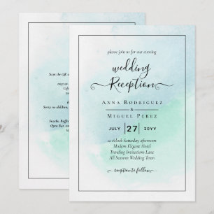 LeahG Sea Glass Turcos Teal Blue Wedding INVITE Inbjudningar