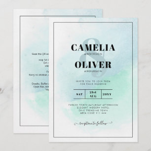LeahG Sea Glass Turcos Teal Blue Wedding INVITE Inbjudningar