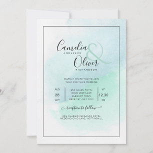 LeahG Sea Glass Turcos Teal Blue Wedding INVITE Inbjudningar