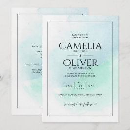 LeahG Sea Glass Turcos Teal Blue Wedding INVITE Inbjudningar