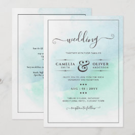 LeahG Sea Glass Turcos Teal Blue Wedding INVITE Inbjudningar