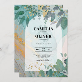 LeahG Seaglass Bläck Teal Guld Grey Bröllop Inv Inbjudningar