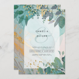 LeahG Seaglass Bläck Teal Guld Grey Bröllop Inv Inbjudningar