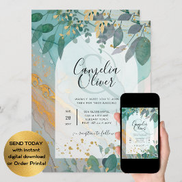 LeahG Seaglass Bläck Teal Guld Grey Bröllop Inv Inbjudningar