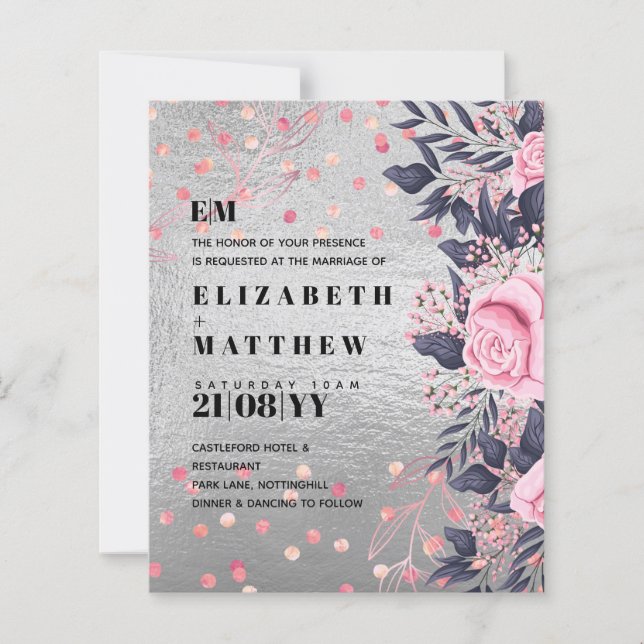 LeahG Silver Navy Rosegold Rosa Blommigt Bröllop (Framsida)