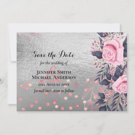 LeahG Silver Navy Rosegold Rosa Blommigt Bröllop