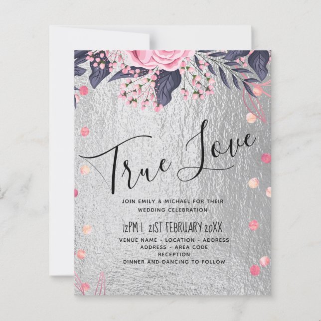 LeahG Silver Navy Rosegold Rosa Blommigt Bröllop (Framsida)