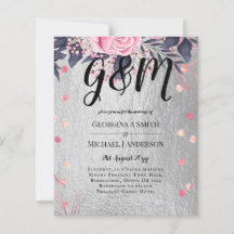 LeahG Silver Navy Rosegold Rosa Blommigt Bröllop