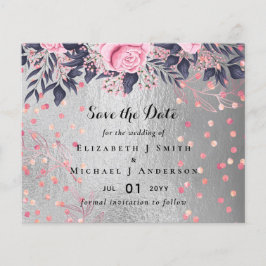 LeahG Silver Navy Rosegold Rosa Blommigt Bröllop Flygblad