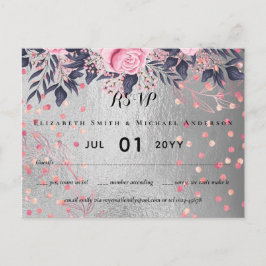 LeahG Silver Navy Rosegold Rosa Blommigt Bröllop Vykort