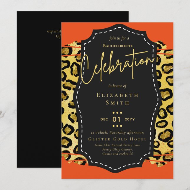 LeahG Söt Girly Bachelorette Glam Animal Prints Inbjudningar (Fram/baksida)