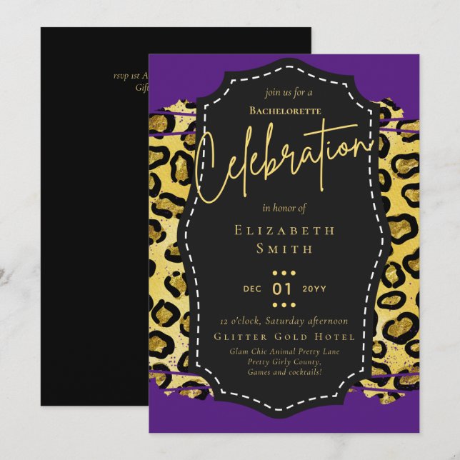 LeahG Söt Girly Bachelorette Glam Animal Prints Inbjudningar (Fram/baksida)