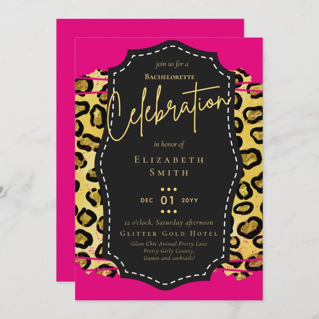 LeahG Söt Girly Bachelorette Glam Animal Prints Inbjudningar (Fram/baksida)