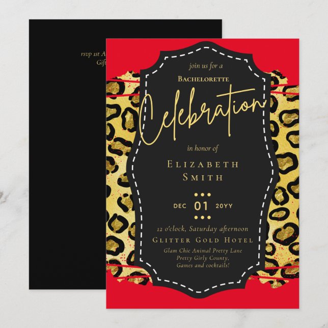 LeahG Söt Girly Bachelorette Glam Animal Prints Inbjudningar (Fram/baksida)