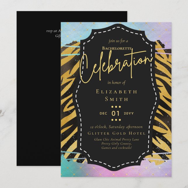 LeahG Söt Girly Bachelorette Glam Animal Prints Inbjudningar (Fram/baksida)