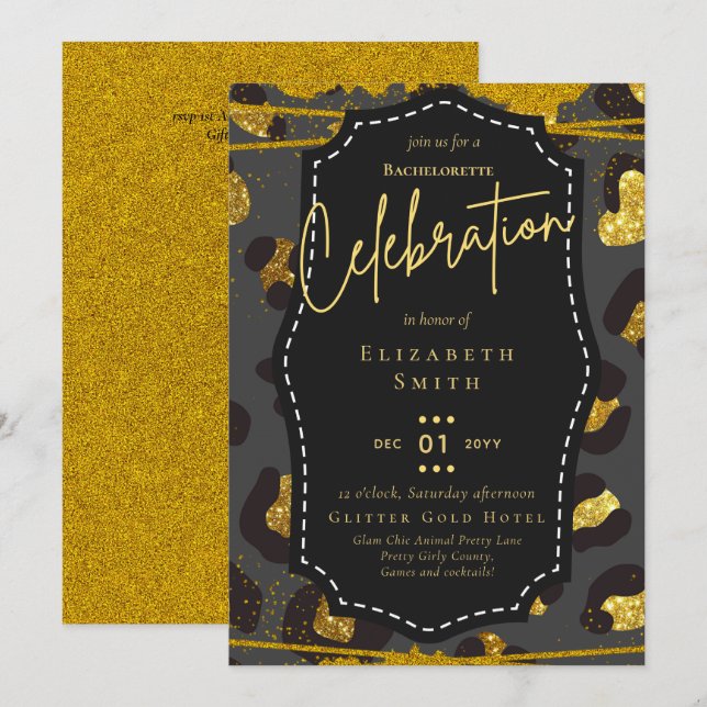 LeahG Söt Girly Bachelorette Glam Animal Prints Inbjudningar (Fram/baksida)