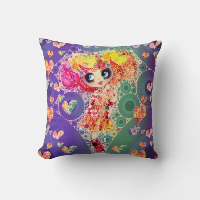 LeahG Söt Girly Rainbow Kawaii Girl Whimsical Kudde (Framsida)