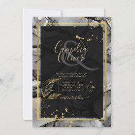 LeahG® Svart Guld Alkoholbläck Bröllops INBJUDAN