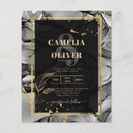 LeahG® Svart Guld Alkoholbläck Bröllops INBJUDAN Flygblad