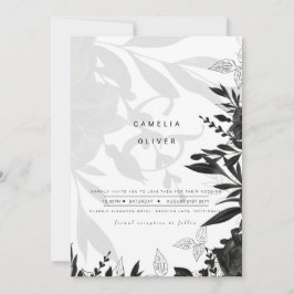 LeahG Svarta Vita Rosor Bröllopsbudget INBJUDAN